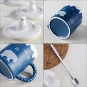Polar Bear Coffee Mug with Lid and Spoon